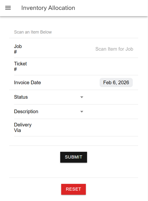 Inventory Allocation screen